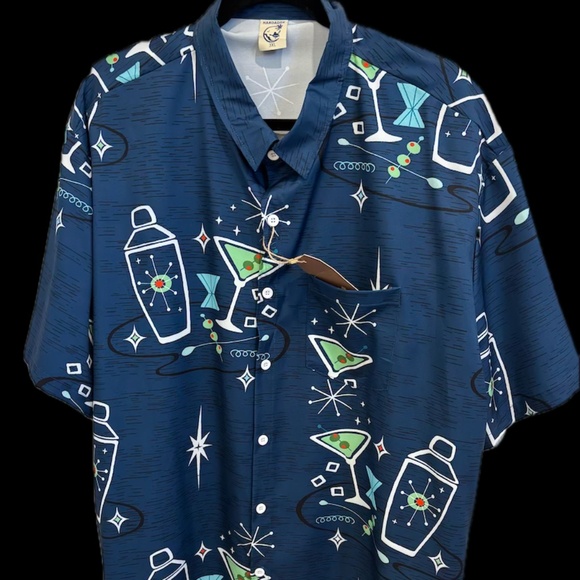 Hardaddy Retro Cocktail Button Front Short Sleeve Blue Shirt Size 3XL NWT - Picture 1 of 4